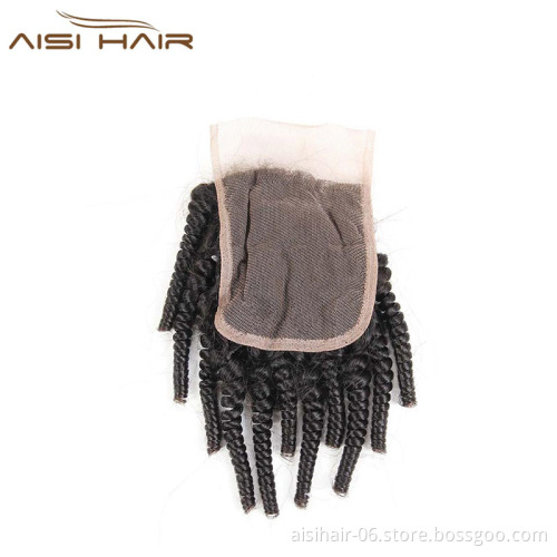 Aisi Hair Brazilian Natural Color Human Hair 4*4 Lace Closure  Funmi Hair Extensions